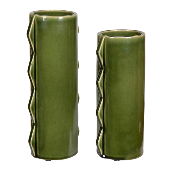 Meander Vases, Set/2 Green Ceramic-Home Accents-Uttermost-Lighting Design Store