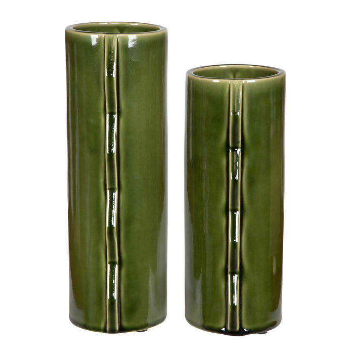 Meander Vases, Set/2 Green Ceramic-Home Accents-Uttermost-Lighting Design Store