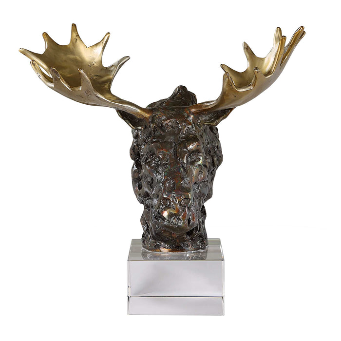 Moose Bust Sculpture Bronze-Home Accents-Uttermost-Lighting Design Store