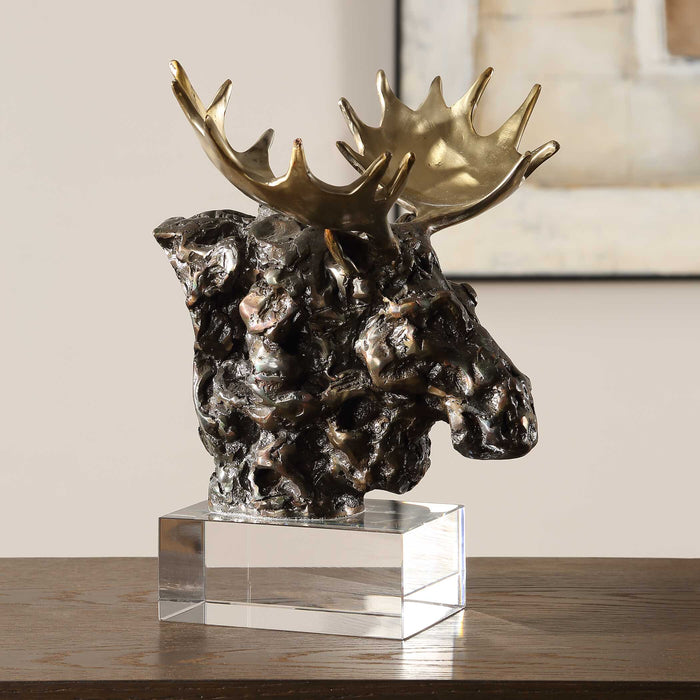 Moose Bust Sculpture Bronze-Home Accents-Uttermost-Lighting Design Store