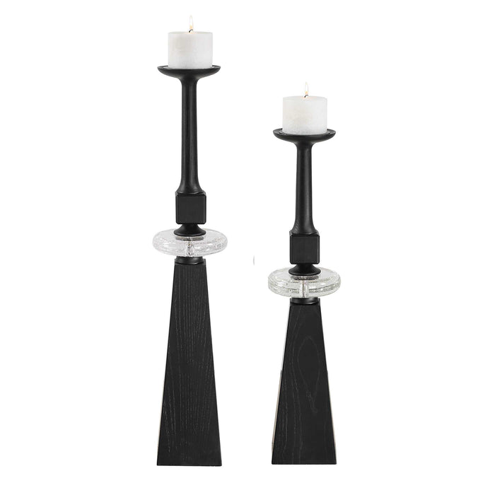 Ebon Glow Candleholders Set/2 Black Wood-Home Accents-Uttermost-Lighting Design Store