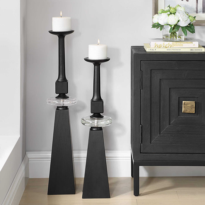 Ebon Glow Candleholders Set/2 Black Wood-Home Accents-Uttermost-Lighting Design Store