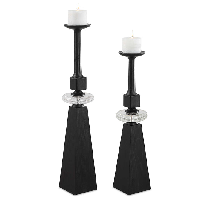 Ebon Glow Candleholders Set/2 Black Wood-Home Accents-Uttermost-Lighting Design Store