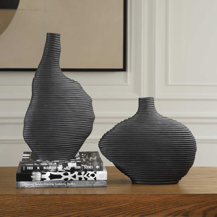 Duostacked Vases Set/2 Matte Black-Home Accents-Uttermost-Lighting Design Store