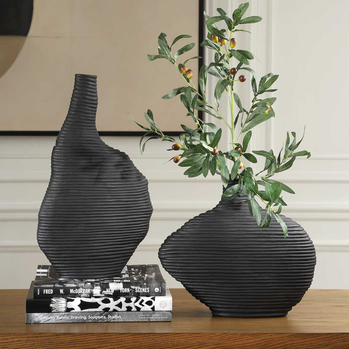 Duostacked Vases Set/2 Matte Black-Home Accents-Uttermost-Lighting Design Store