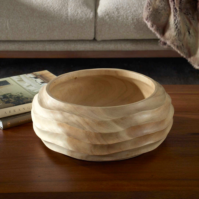 Waveform Bowl Bleached Suar Wood-Home Accents-Uttermost-Lighting Design Store