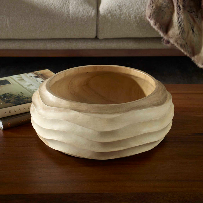 Waveform Bowl Bleached Suar Wood-Home Accents-Uttermost-Lighting Design Store