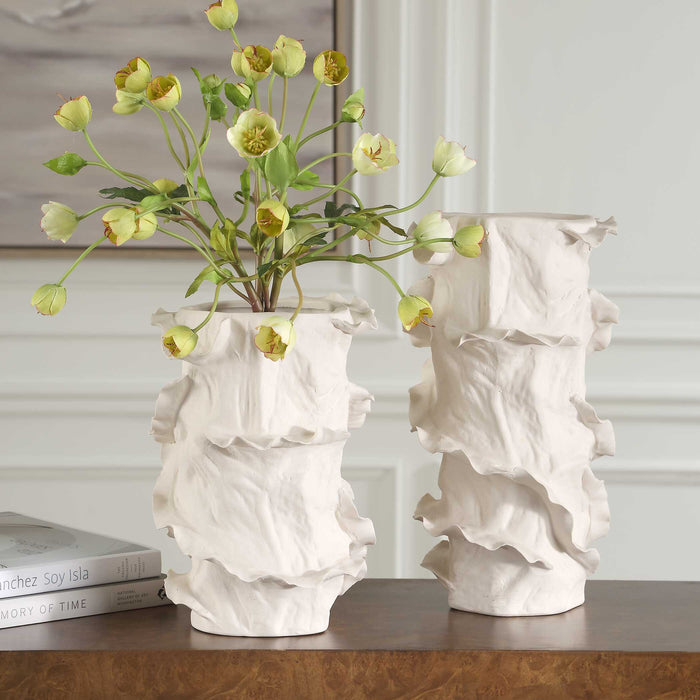 Ripple Crest Vases Set/2 White-Home Accents-Uttermost-Lighting Design Store