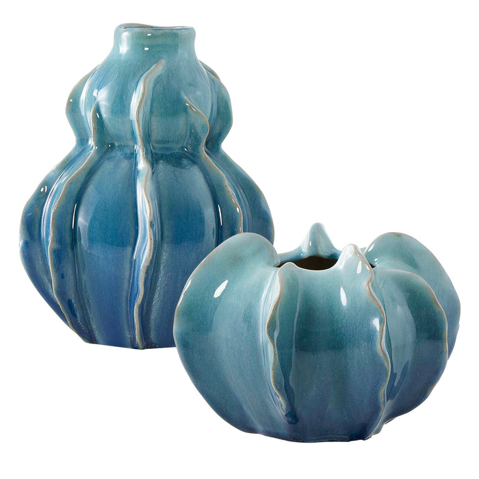 Ocean Wave Vases Set/2 Blue-green-Home Accents-Uttermost-Lighting Design Store