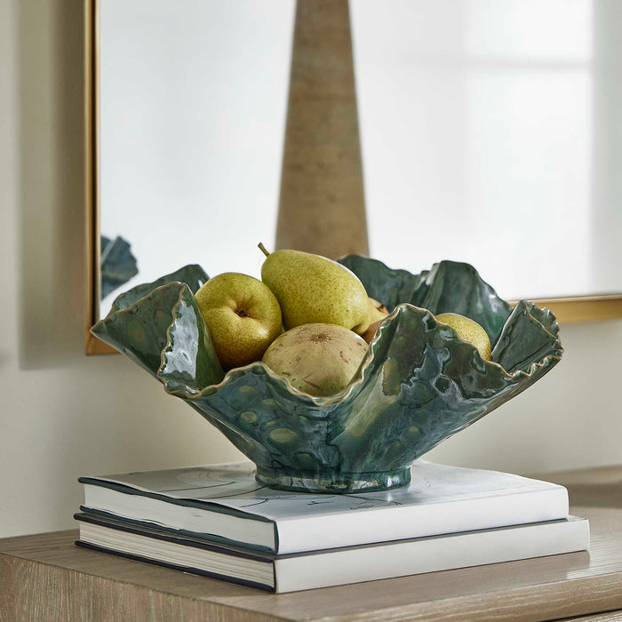 Verdant Bloom Bowl Glossy Emerald Glaze-Home Accents-Uttermost-Lighting Design Store