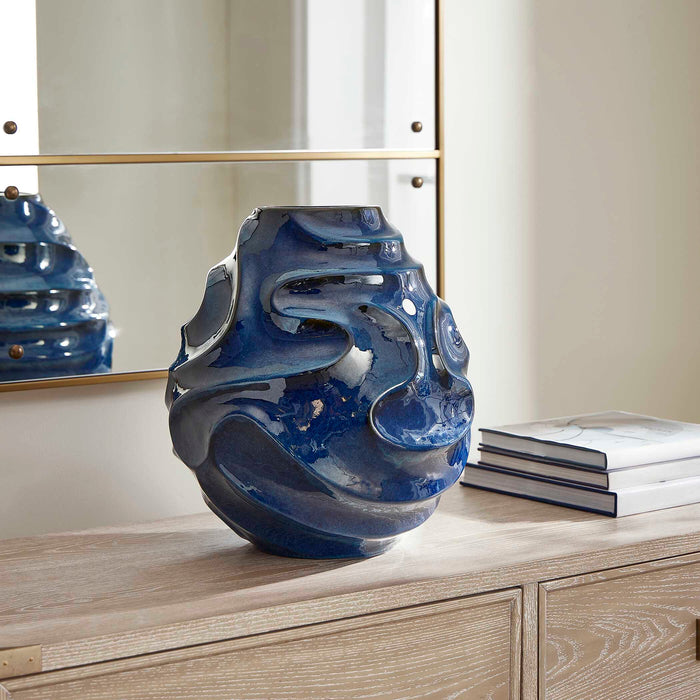 Helix Vase Glossy Blue Glaze-Home Accents-Uttermost-Lighting Design Store