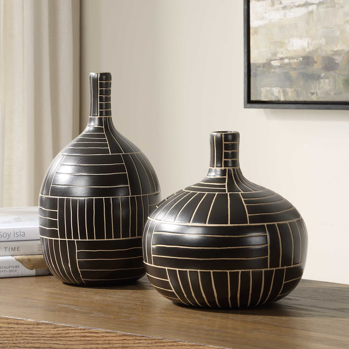 Graphite Vases Set/2 Black-Home Accents-Uttermost-Lighting Design Store