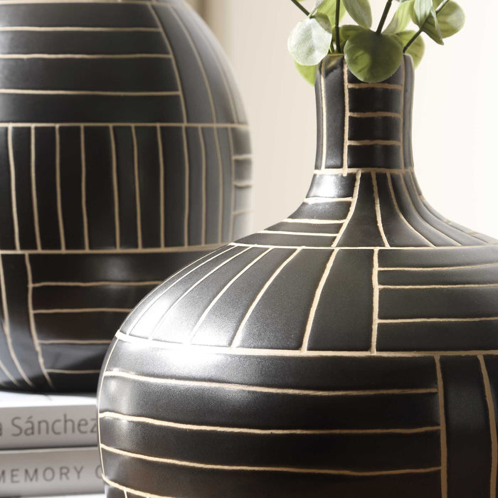 Graphite Vases Set/2 Black-Home Accents-Uttermost-Lighting Design Store
