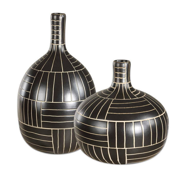 Graphite Vases Set/2 Black-Home Accents-Uttermost-Lighting Design Store