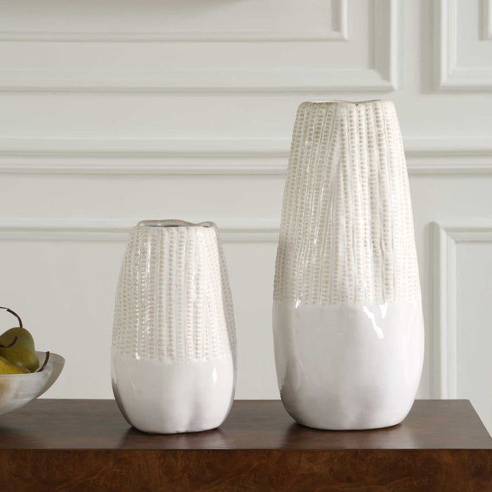 Echo Ridge Vases Set/2 Neutral Tones Of White And Caramel-Home Accents-Uttermost-Lighting Design Store