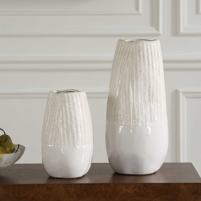 Echo Ridge Vases Set/2 Neutral Tones Of White And Caramel-Home Accents-Uttermost-Lighting Design Store