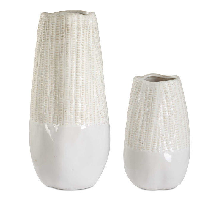 Echo Ridge Vases Set/2 Neutral Tones Of White And Caramel-Home Accents-Uttermost-Lighting Design Store