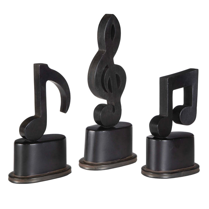 Music Notes Figurines, Set/3 Aged Black w/Tan Glaze And Matte Black-Home Accents-Uttermost-Lighting Design Store