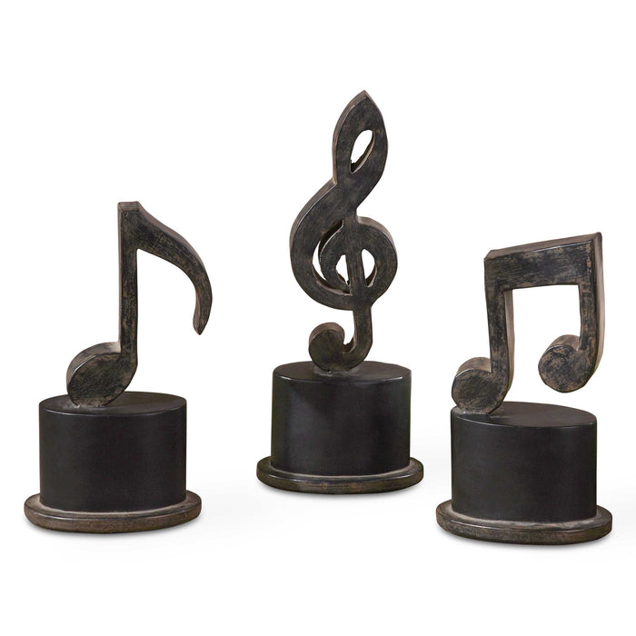 Music Notes Figurines, Set/3 Aged Black w/Tan Glaze And Matte Black-Home Accents-Uttermost-Lighting Design Store