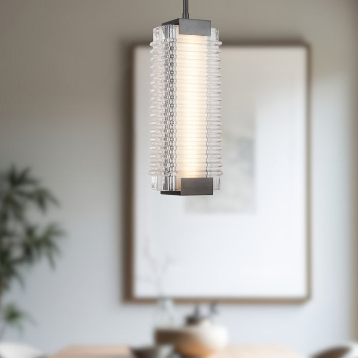 Alai LED Pendant Urban Bronze/Ribbed Glass-Mini Pendants-Alora-Lighting Design Store