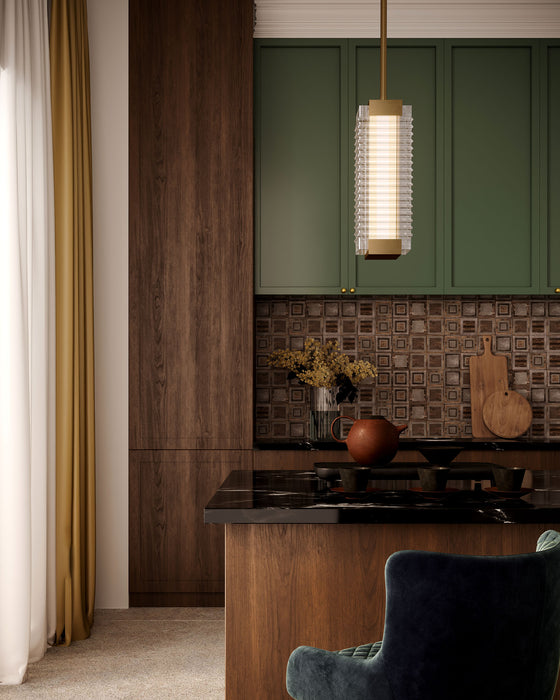 Alai LED Pendant Vintage Brass/Ribbed Glass-Mini Pendants-Alora-Lighting Design Store