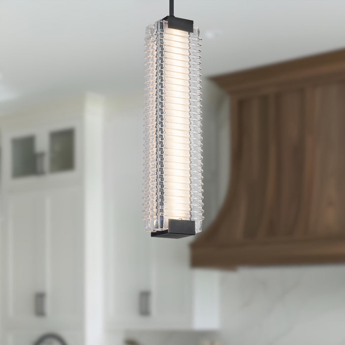 Alai LED Pendant Urban Bronze/Ribbed Glass-Pendants-Alora-Lighting Design Store