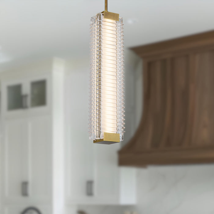 Alai LED Pendant Vintage Brass/Ribbed Glass-Pendants-Alora-Lighting Design Store