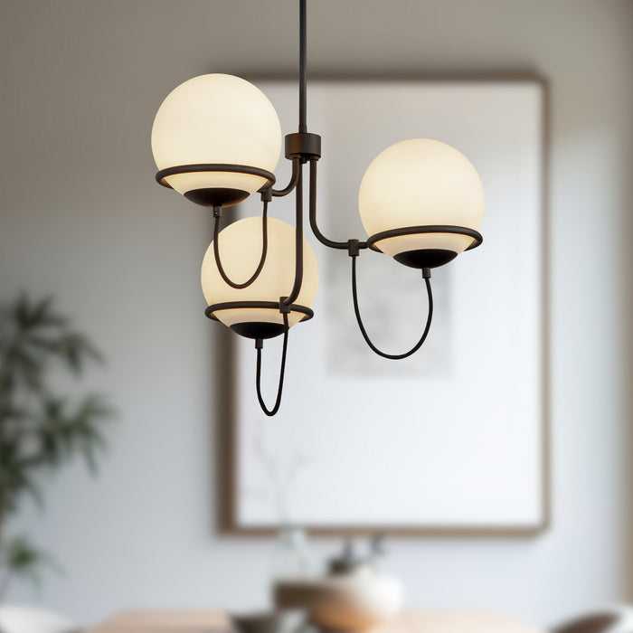 Alba Three Light Chandelier Matte Black/Opal Glass-Mid. Chandeliers-Alora-Lighting Design Store