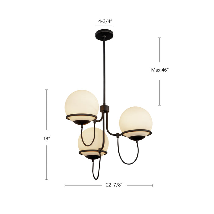 Alba Three Light Chandelier Matte Black/Opal Glass-Mid. Chandeliers-Alora-Lighting Design Store