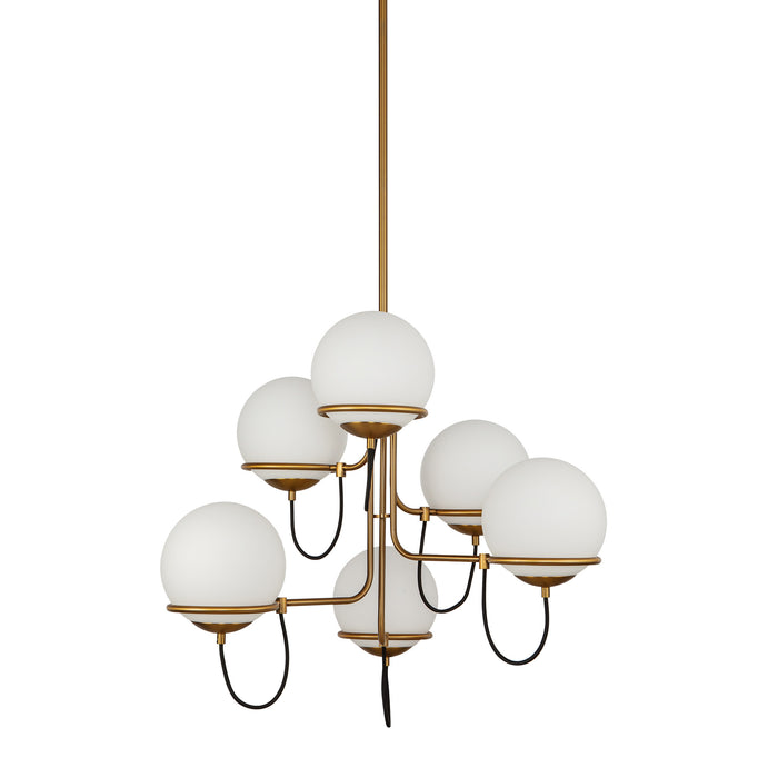 Alba Six Light Chandelier Aged Gold/Opal Glass-Mid. Chandeliers-Alora-Lighting Design Store