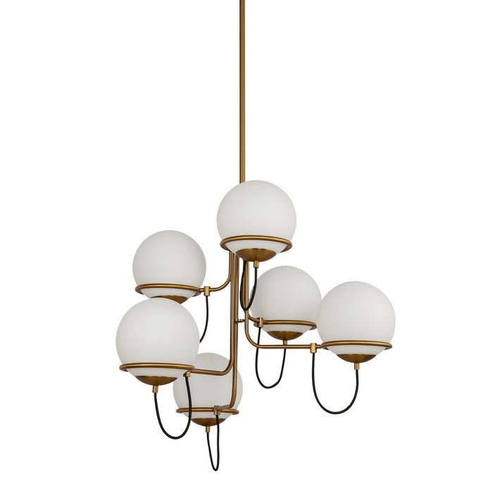 Alba Six Light Chandelier Aged Gold/Opal Glass-Mid. Chandeliers-Alora-Lighting Design Store