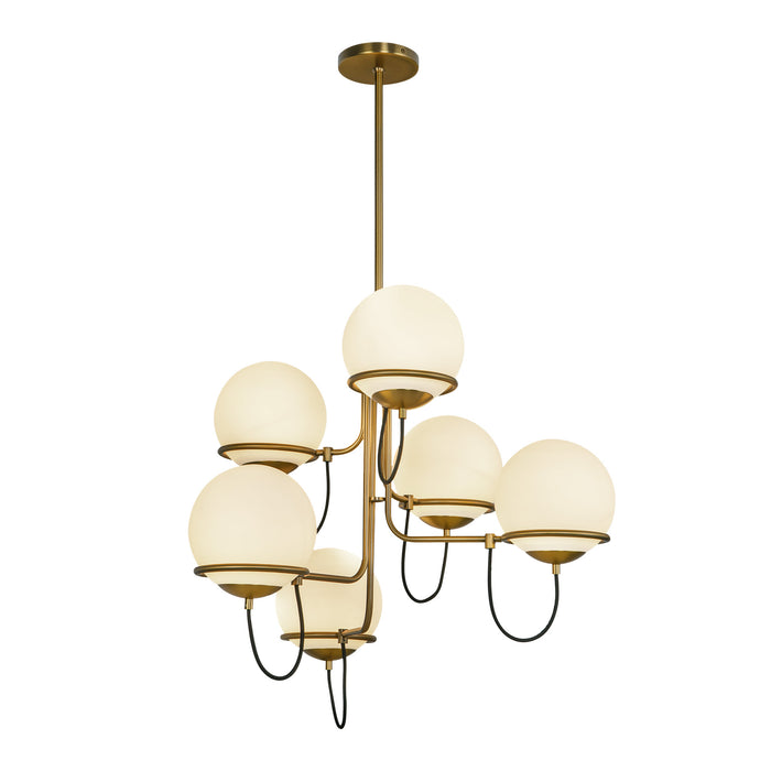 Alba Six Light Chandelier Aged Gold/Opal Glass-Mid. Chandeliers-Alora-Lighting Design Store