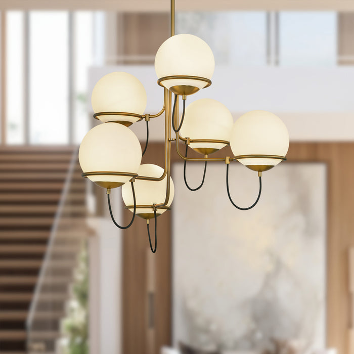 Alba Six Light Chandelier Aged Gold/Opal Glass-Mid. Chandeliers-Alora-Lighting Design Store
