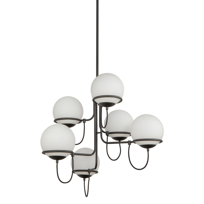 Alba Six Light Chandelier Matte Black/Opal Glass-Mid. Chandeliers-Alora-Lighting Design Store