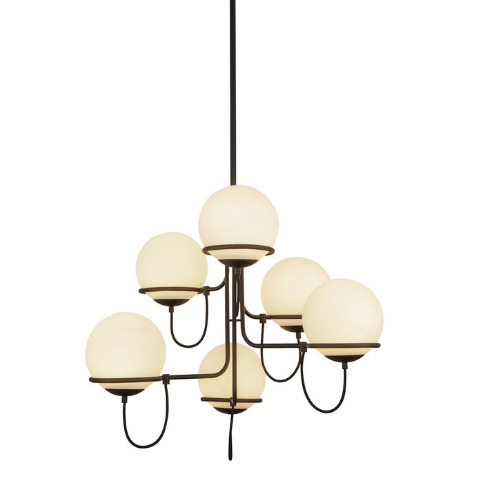 Alba Six Light Chandelier Matte Black/Opal Glass-Mid. Chandeliers-Alora-Lighting Design Store