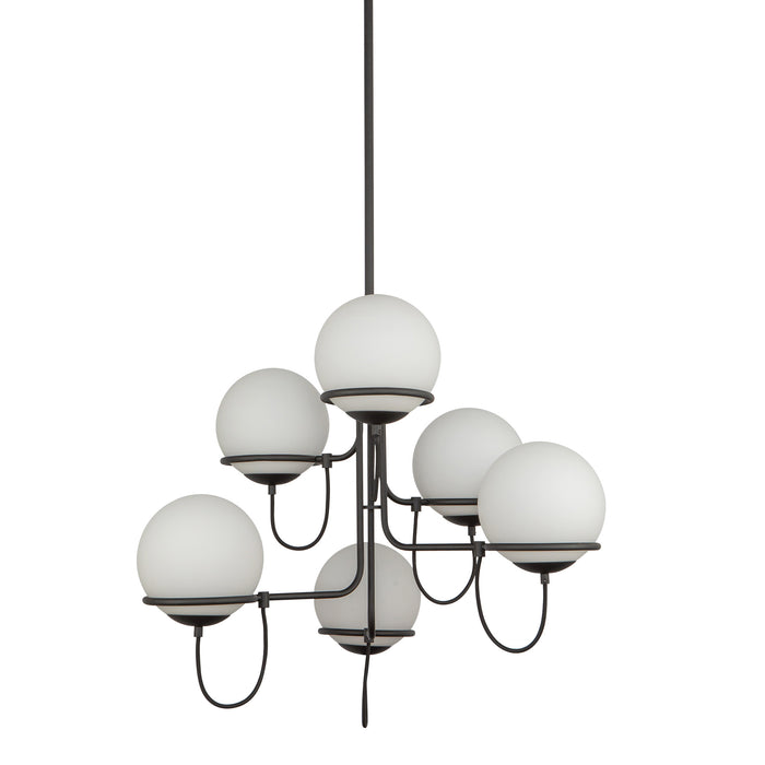 Alba Six Light Chandelier Matte Black/Opal Glass-Mid. Chandeliers-Alora-Lighting Design Store