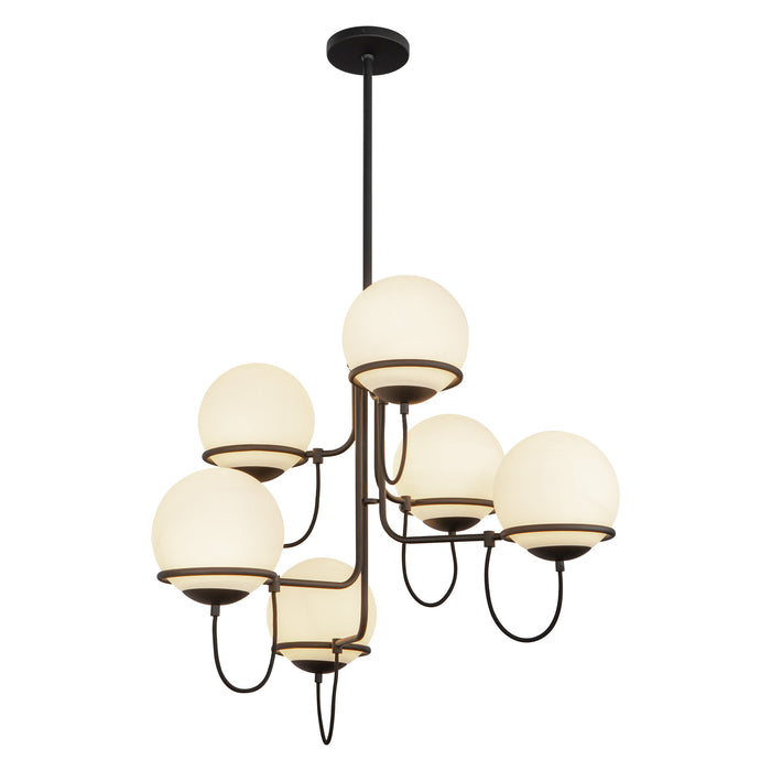 Alba Six Light Chandelier Matte Black/Opal Glass-Mid. Chandeliers-Alora-Lighting Design Store