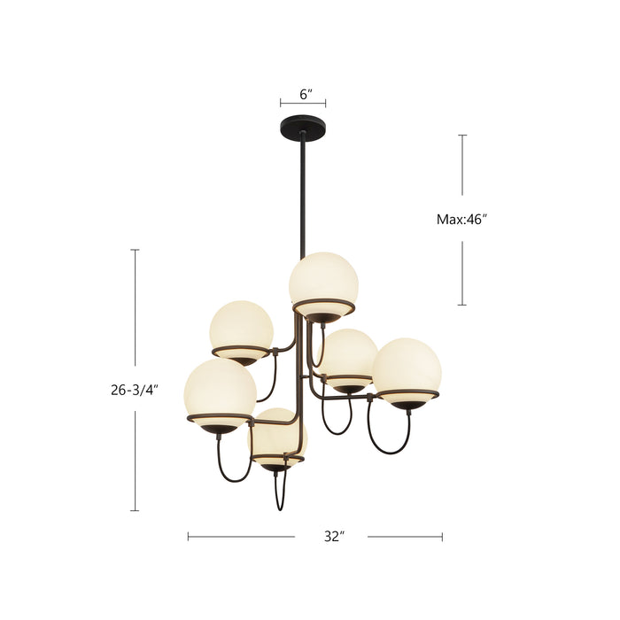 Alba Six Light Chandelier Matte Black/Opal Glass-Mid. Chandeliers-Alora-Lighting Design Store