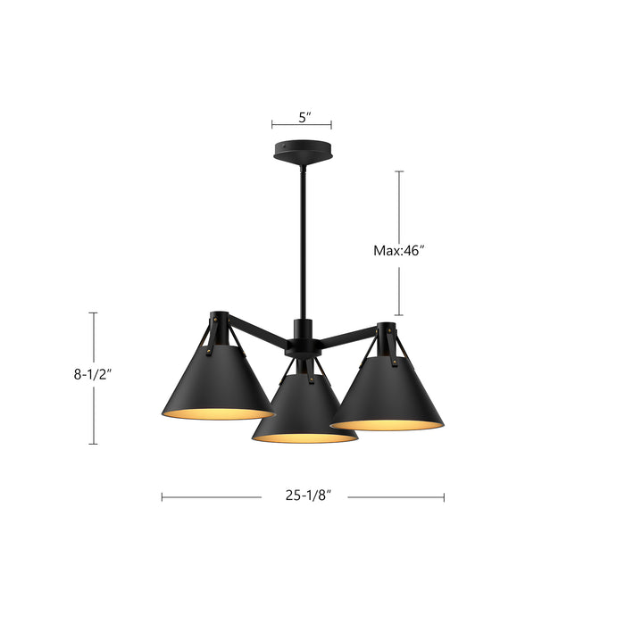 Archer Three Light Chandelier Matte Black-Mid. Chandeliers-Alora-Lighting Design Store