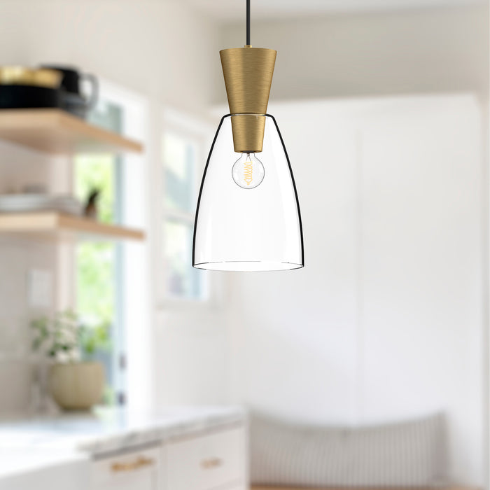 Arlo One Light Pendant Brushed Gold/Clear Glass-Mini Pendants-Alora-Lighting Design Store