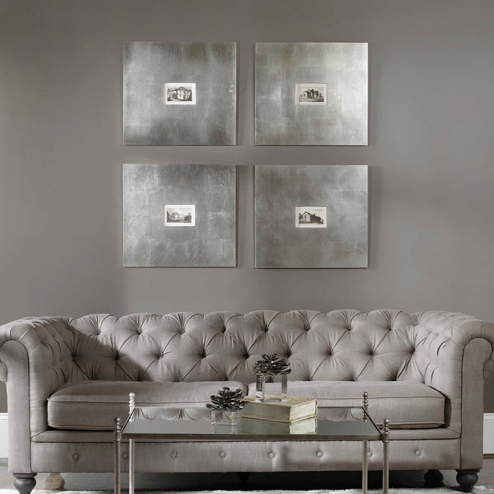 Historical Buildings Wall Art Champagne Silver Leaf And Light Brown Glaze-Mirrors/Pictures-Uttermost-Lighting Design Store