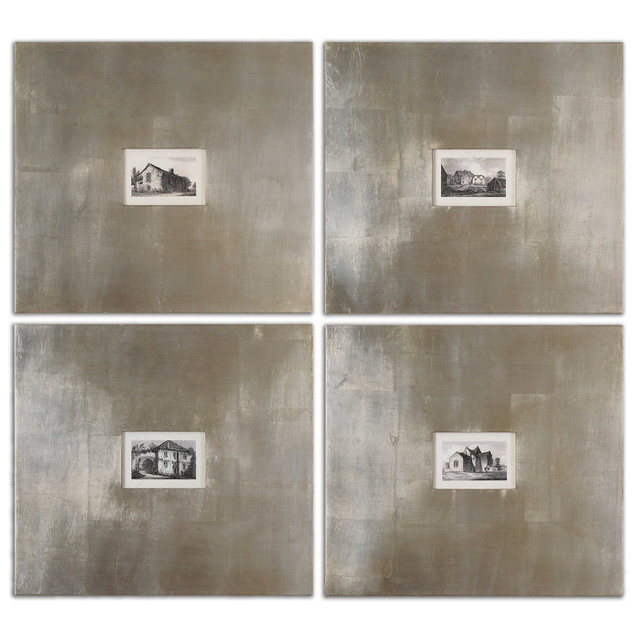 Historical Buildings Wall Art Champagne Silver Leaf And Light Brown Glaze-Mirrors/Pictures-Uttermost-Lighting Design Store