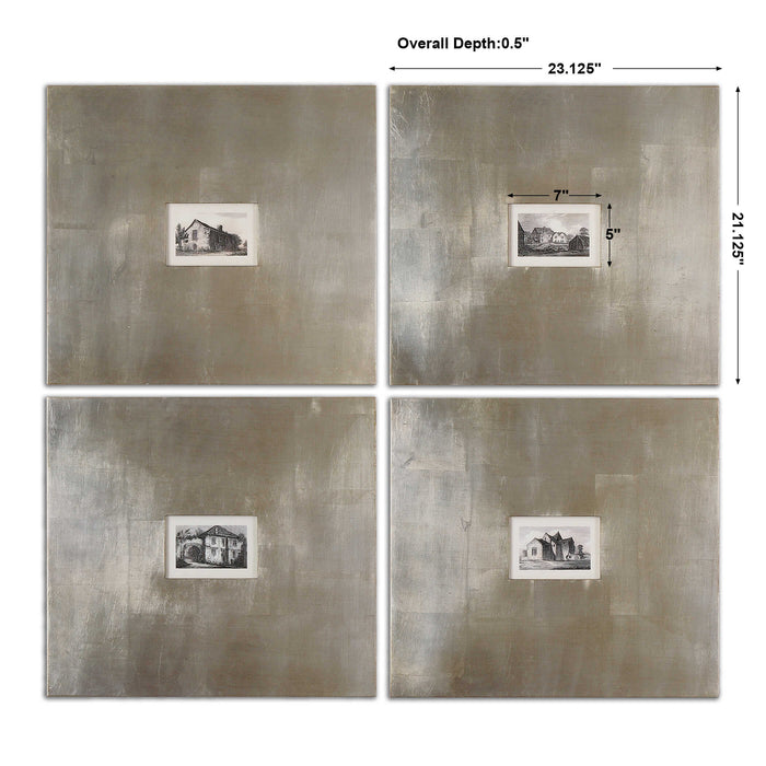 Historical Buildings Wall Art Champagne Silver Leaf And Light Brown Glaze-Mirrors/Pictures-Uttermost-Lighting Design Store