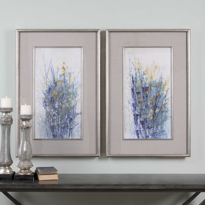 Indigo Florals Wall Art Gray Linen-Mirrors/Pictures-Uttermost-Lighting Design Store