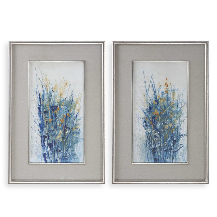 Indigo Florals Wall Art Gray Linen-Mirrors/Pictures-Uttermost-Lighting Design Store