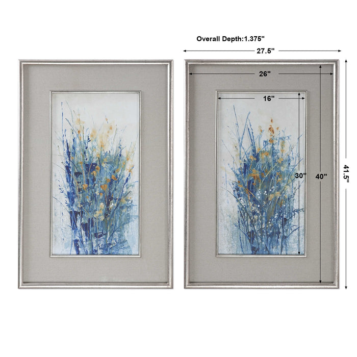 Indigo Florals Wall Art Gray Linen-Mirrors/Pictures-Uttermost-Lighting Design Store