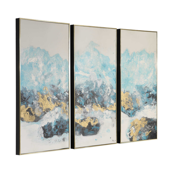 Crashing Waves Wall Art, S/3 Gold w/Black-Mirrors/Pictures-Uttermost-Lighting Design Store