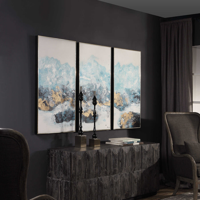 Crashing Waves Wall Art, S/3 Gold w/Black-Mirrors/Pictures-Uttermost-Lighting Design Store