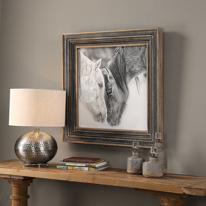 Custom Black And White Horses Wall Art Rustic Wood-Mirrors/Pictures-Uttermost-Lighting Design Store