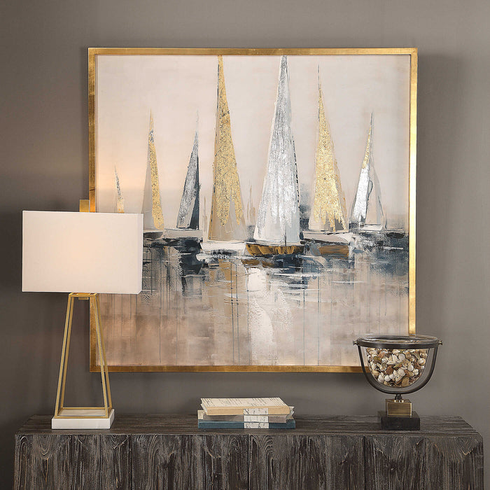 Regatta Wall Art Silver And Gold Metallic Leaf-Mirrors/Pictures-Uttermost-Lighting Design Store